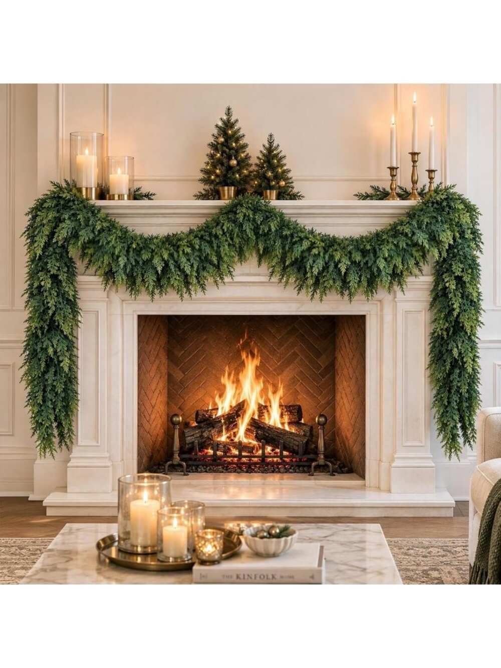 15FT Realistic Christmas Cedar Garland - Faux Greenery for Indoor/Outdoor Decor
